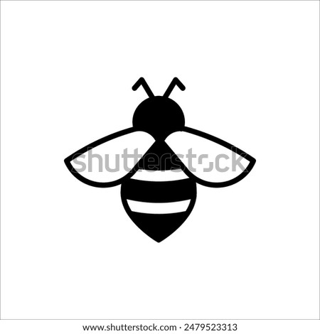 Bee icon. Black silhouette of an insect Isolated on a white background. Graphic symbol, design template for logo. Vector illustration emblem