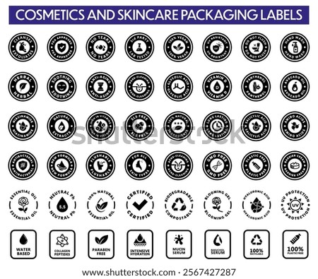 Cosmetics and Skincare Product packaging labels - All essential vector stickers for body and face care products.