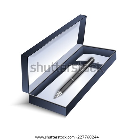 Illustration of pen with gift box isolated 