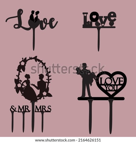 Wedding topper silhouettes, grooms, marriage, heart, flower bow