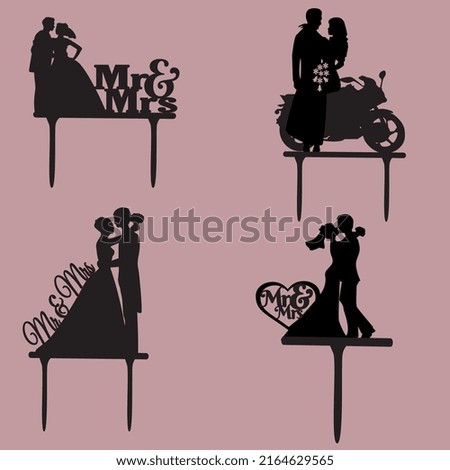 Silhouettes topper of wedding, bride, marriage, heart, motorbike