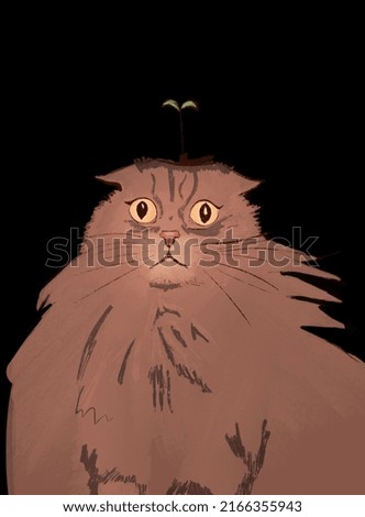 А cat with a plant on head and big yellow eyes.Transparent background. Сток-фото © 