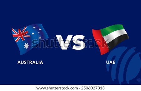 Australia VS UAE International Cricket Flag Badge Design Template Vector Illustration.