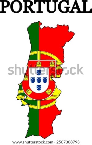 Silhouette of Portugal with flag. Map of Portugal. Print on T-shirt, cup, etc.