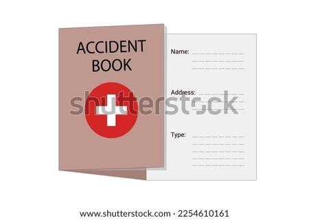 Accident Book of construction company and accident record book in sites with name and address document. Accident record and insurance of a company and construction agency with medical record book.
