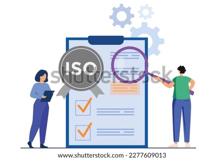 ISO rules and regulations with character and documentary files for rules of ISO in customer safety and customer satisfaction in ISO official legislations for stamp and documents vector eps