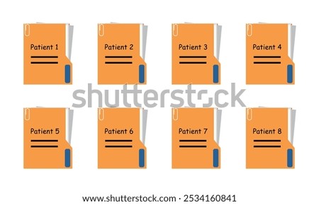 Files in secured folder and file storing in different folder for patients medical records hospital patient personal information document folder. Hospital patient recods file in patients multiple files