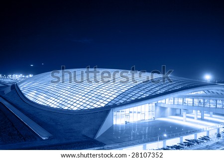Airport terminal  hall in beijing airport,  night piece.