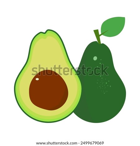 avocado fruit vector. whole and split avocados. avocado illustration. vector design. flat design. simple design. fruit theme. fruity taste.