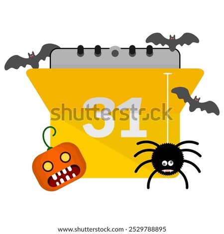 calendar date 31. 31 October. Halloween celebration. Halloween day. Halloween characters like spider, bats, Jack o'lantern. special promo. advertisement. discount. vector illustration