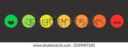 Feedback emoji slider, Reviews or rating scale with emoji representing different emotions, Level of satisfaction rating for service