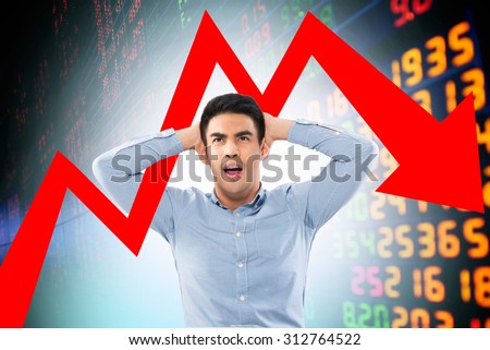 heavy shocked businessman checking data chart