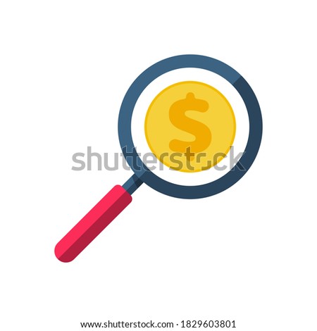 Magnifying glass with golden dollar icon. Looking for money symbol. Vector illustration
