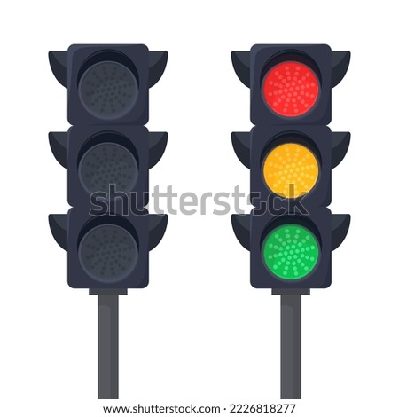 Traffic light. Off traffic light. Traffic lights with all three colors on.
