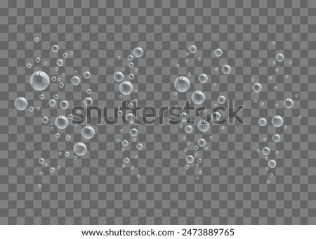 Set of air bubbles on a transparent background. 3D bubbles in blue colors. Bubbles overlay.