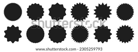 Starburst speech bubbles. Set of black price sticker, sale or discount sticker, sunburst badges vector icon collections. 