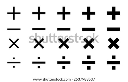 A series of mathematical symbols including plus, minus, and multiplication signs. The symbols are arranged in a grid, with some symbols overlapping each other. Scene is one of order and organization