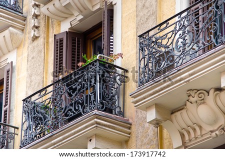 The house in Madrid. Traditional balcony on downtown.