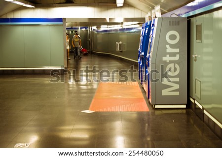 MADRID, SPAIN - AUGUST 9: Metro station in Madrid. Annually Madrid subway transports more than 600 million people on August 9, 2014 in Madrid, Spain
