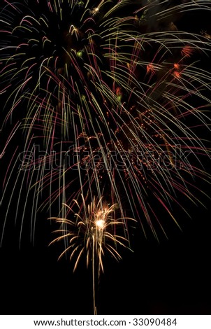 A beautiful fireworks display on the fourth of july, vertical with copy space