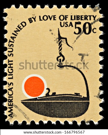 UNITED STATES - CIRCA 1979: A Used USA Postage Stamp showing Americas Light Sustained by Love of Liberty, circa 1979