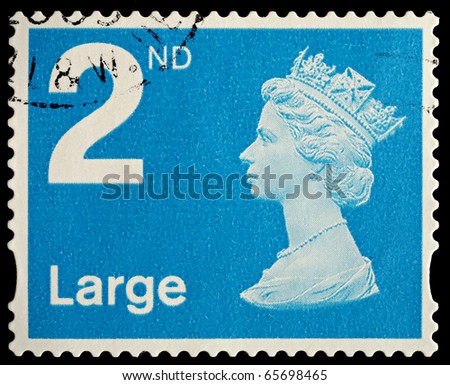 UNITED KINGDOM - CIRCA 2006: An English Used Second Class Large Letter Postage Stamp showing Portrait of Queen Elizabeth 2nd, circa 2006