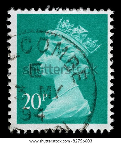 UNITED KINGDOM - CIRCA 1971 to 1996: An English Used Postage Stamp showing Portrait of Queen Elizabeth 2nd, circa 1971 - 1996