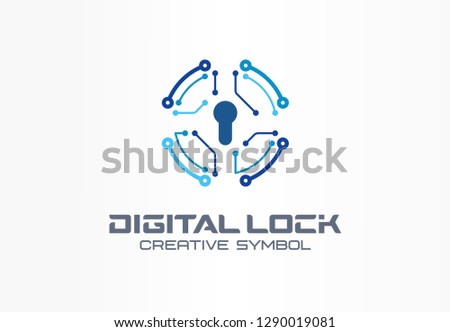 Digital lock creative symbol concept. Circuit circle safe, bank access system abstract business logo. Finance money protect, safety payment icon. Corporate identity logotype, company graphic design