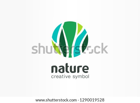 Nature creative symbol organic concept. Bio herbal health care abstract business eco logo. Fresh food, circle package, beauty flora, pharmacy icon. Corporate identity logotype, company graphic design