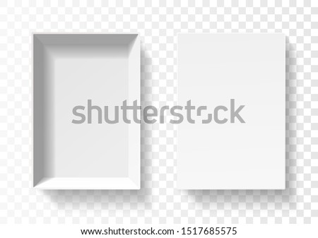Open pack box for phone . Empty cardboard container template. 3d top view illustration with transporented shadow isolated on white. Blank space inside pakage mockup. Closeup realistic vector object.