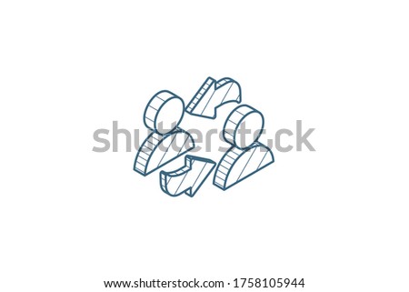 sharing, public communication, isometric icon. 3d vector illustration. Isolated line art technical drawing. Editable stroke