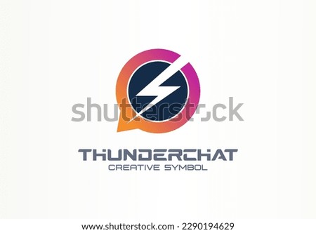 Power message creative icon. Thunder chat logo template. Lightning fast logo concept vector. Speech bubble, comment symbol. Flash design element. Circle shpe vector line