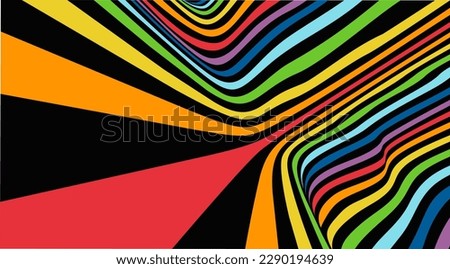 3D color rainbow lines on black, perspective, digital abstract elements vector background. Linear striped spectrum illustration, art dynamic wallpaper. Internet, network connection colorful concept