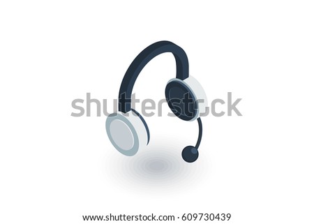 technical support, headphones microphone, operator isometric flat icon. 3d vector colorful illustration. Pictogram isolated on white background