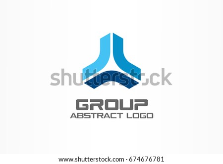 Abstract business company logo. Corporate identity design element. Market development, bank, growth group of three logotype idea. Connect, integrated, distribution, finance concept. Color Vector icon