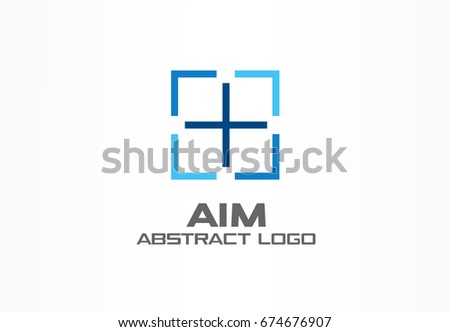 Abstract logo for business company. Corporate identity design element. Camera focus, frame center, crosshair logotype idea. Photo studio, square goal, target zoom concept. Colorful Vector icon