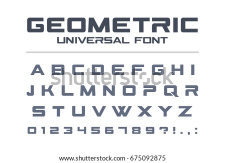 Geometric font. Technology, sport, futuristic, future techno alphabet. Letters and numbers for military, industrial, construction logo design. Modern minimalistic vector typeface