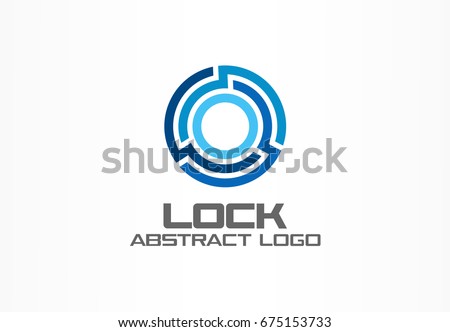 Abstract logo for business company. Corporate identity design element. Technology, Industrial, Logistic, bank logotype idea. Connect, integrate, circle lock, globe protect concept. Color Vector icon