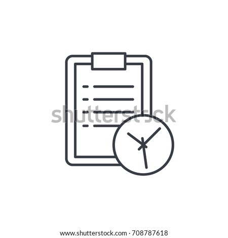 clipboard and clock, to-do list thin line icon. Linear vector illustration. Pictogram isolated on white background