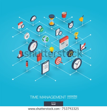 Time management integrated 3d web icons. Digital network isometric interact concept. Connected graphic design dot and line system. Abstract background for business strategy, plan. Vector Infograph