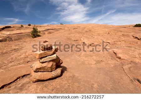 rock pile marking backpacking back-country trail in Utah