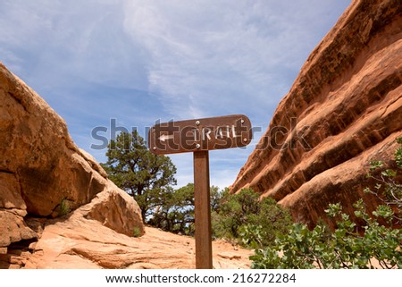 rusty back-country trail sign in Arches National Park Utah