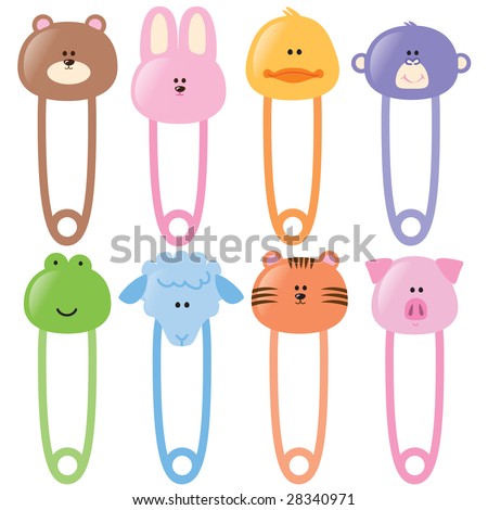 Baby Animal Safety Pins Set 1 Stock Vector 28340971 : Shutterstock