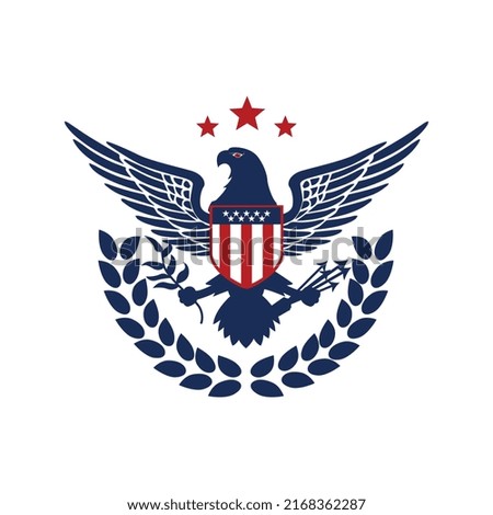 this is a  flat emblem logo depicting a US eagle with shield on it holding arrows and a branch with a laurel wreath beneath for American justice related purposes.
