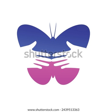 this image is a symbol that depicts two hands reaching out towards each other inside a butterfly shape in red and blue color that symbolizes togetherness help and kindness