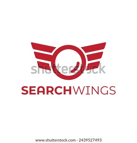 this image is a logo that depicts a magnifier glass on a wing in red color that symbolizes investigation and can be used for investigating and searching related logo