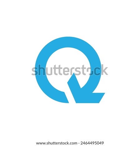 This is a simple flat logo of one letter q that shapes like a reloading or recycling arrow in blue color