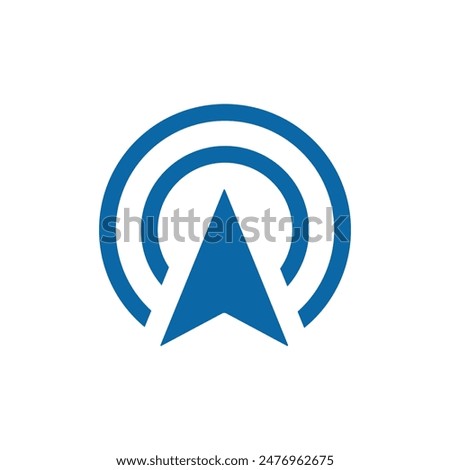 This is a simple flat logo of an arrowhead pointing up on a circle all in blue color