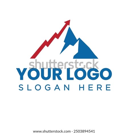 This is a simple flat logo of a blue mountain with a graphic arrow moving upward in red on a white background
	
