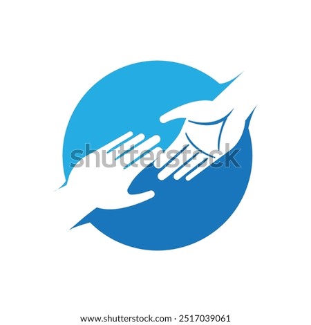 This is a simple flat logo in blue color that depicts two hands helping each other on a round shape that can be used for social or charity related purposes